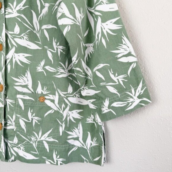 Orvis Green Leaf bamboo Print button denim jacket 12 - Picture 5 of 11